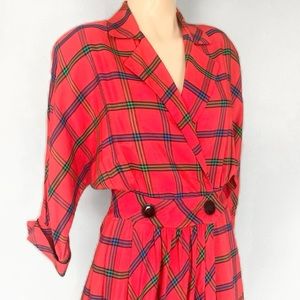 Vtg 80s does 50s Plaid Dolman Sleeve Dress